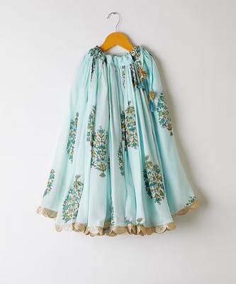 Sky Blue Kids Lehenga Choli Set with Embroidery 4