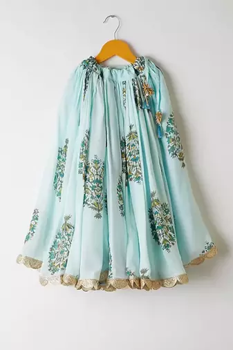 Sky Blue Kids Lehenga Choli Set with Embroidery