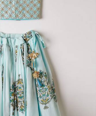 Sky Blue Kids Lehenga Choli Set with Embroidery 5