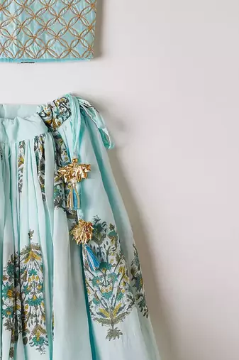 Sky Blue Kids Lehenga Choli Set with Embroidery