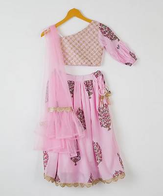 Pink One Shoulder Lehenga Set 1