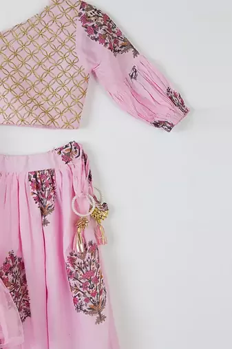 Pink One Shoulder Lehenga Set