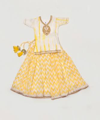 Yellow Shibori Kurti And Lehenga Set 2