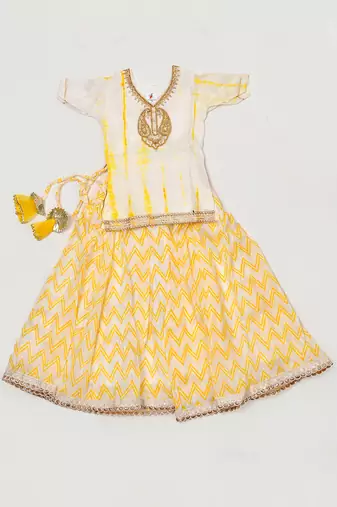 Yellow Shibori Kurti And Lehenga Set