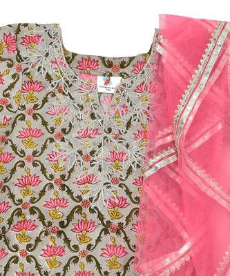 Grey Printed Cotton Sharara Set 4