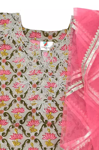 Grey Printed Cotton Sharara Set