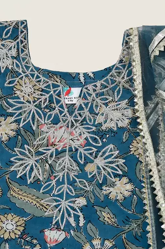 Blue Printed Cotton Sharara Set