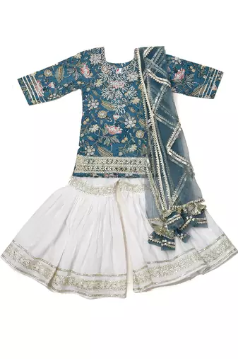 Blue Printed Cotton Sharara Set