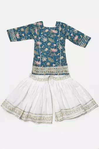 Blue Printed Cotton Sharara Set
