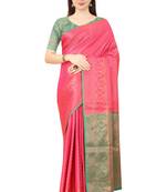 Light pink woven Banarasi silk blend saree with blouse