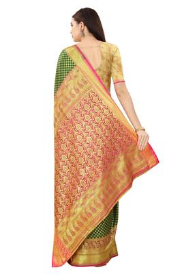 Dark green woven Banarasi silk blend saree with blouse 3