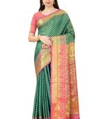 Teal woven Banarasi silk blend saree with blouse