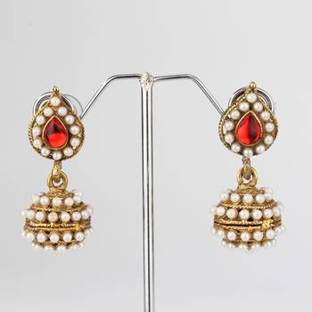 Red Leaf Pearl Jhumki Earring 1