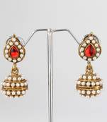 Red Leaf Pearl Jhumki Earring