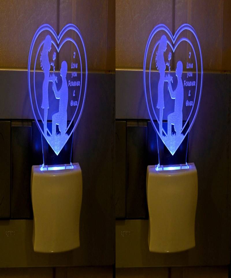 3D Illusion Effect Pair Of Couple Multi Colour LED Night Lamp, Pack Of 2