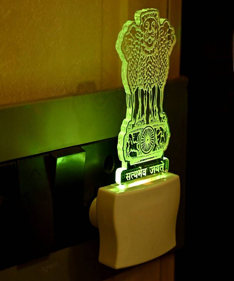 3D Illusion State Emblem Of India Ashoka Sign LED Plug & Play Wall Lamp
