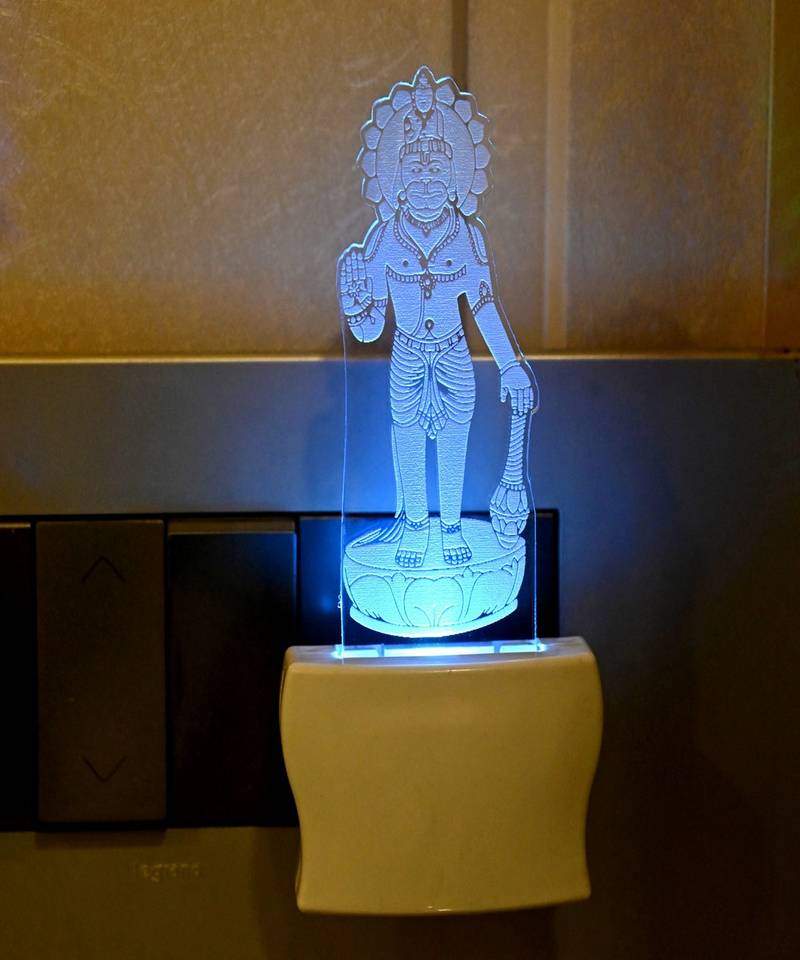 3D Illusion Blessing Shree Hanuman LED Plug & Play Wall Lamp