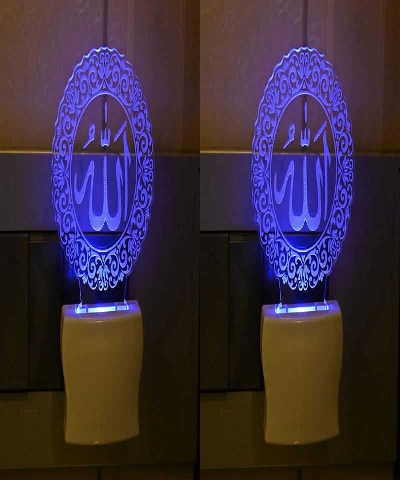 3D Illusion Effect Allha Center In Design Multi Color LED Night Lamp, Pack Of 2