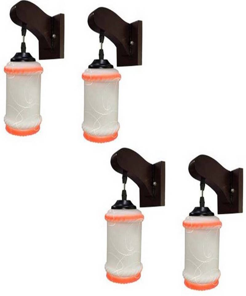 Decorative Power Saver Sconce Wall Lamp/Light With Stylish Wooden Fitting -A126, Pack Of 4