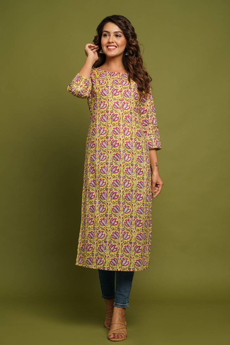 COTTON PRINTED STRAIGHT KURTI