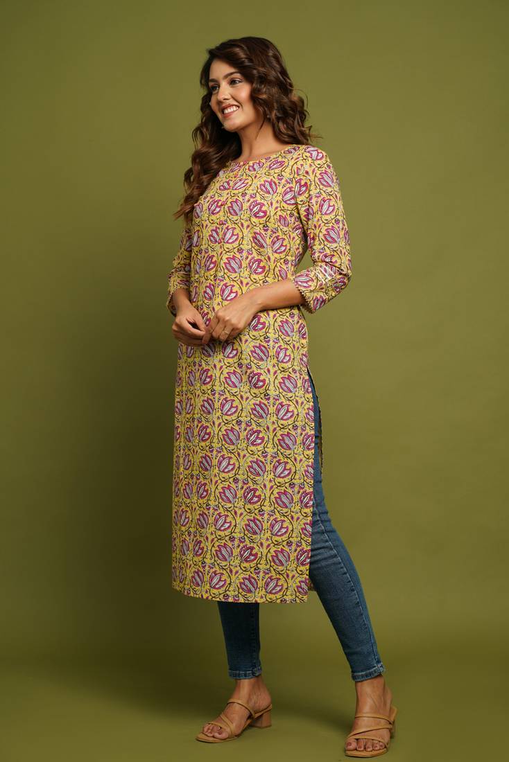 COTTON PRINTED STRAIGHT KURTI
