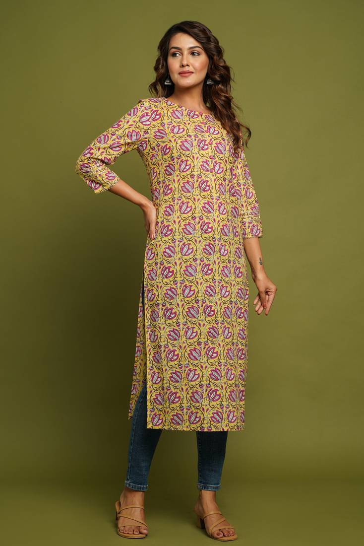 COTTON PRINTED STRAIGHT KURTI