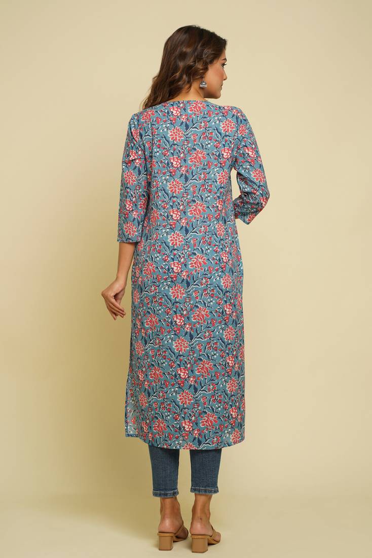 COTTON PRINTED STRAIGHT KURTI