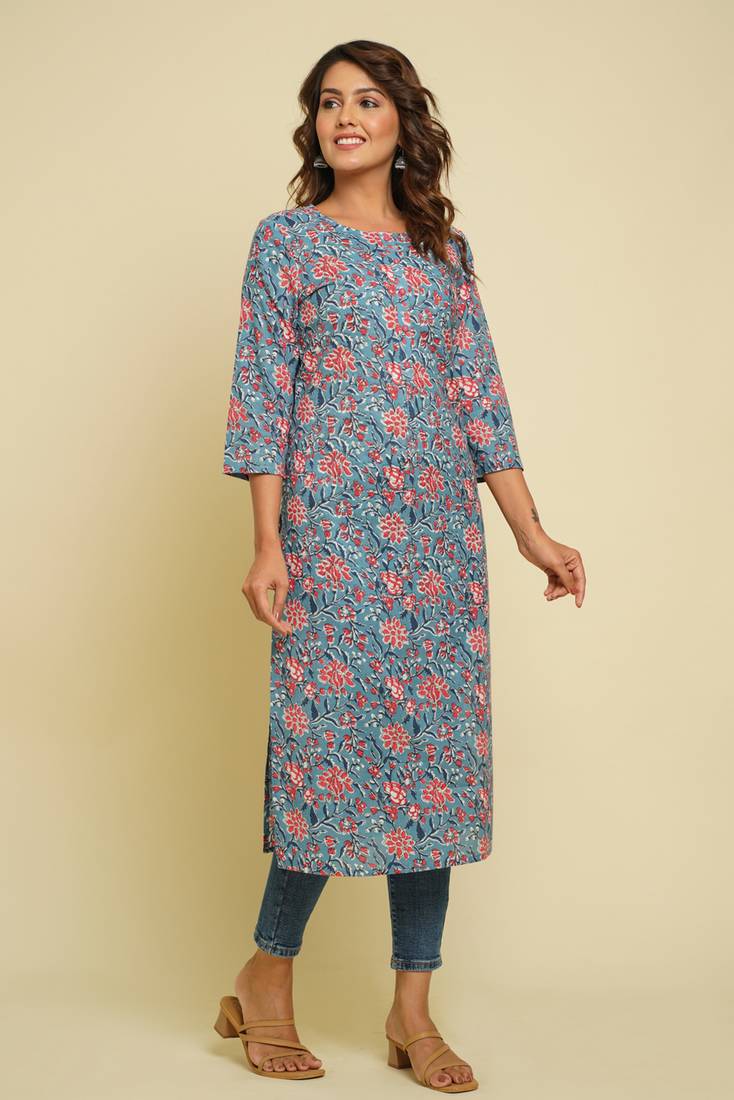 COTTON PRINTED STRAIGHT KURTI