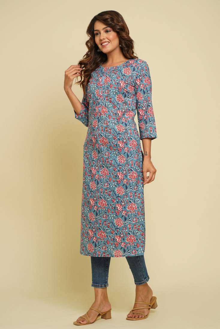COTTON PRINTED STRAIGHT KURTI