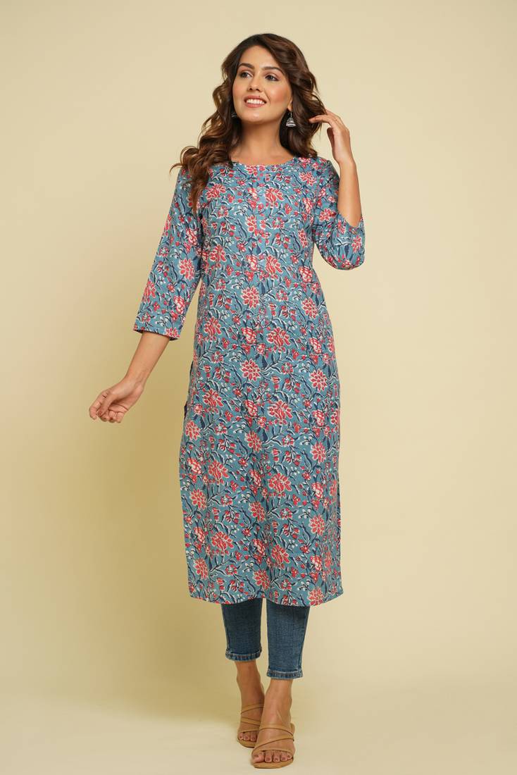 COTTON PRINTED STRAIGHT KURTI