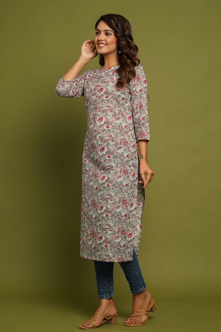 COTTON PRINTED STRAIGHT KURTI