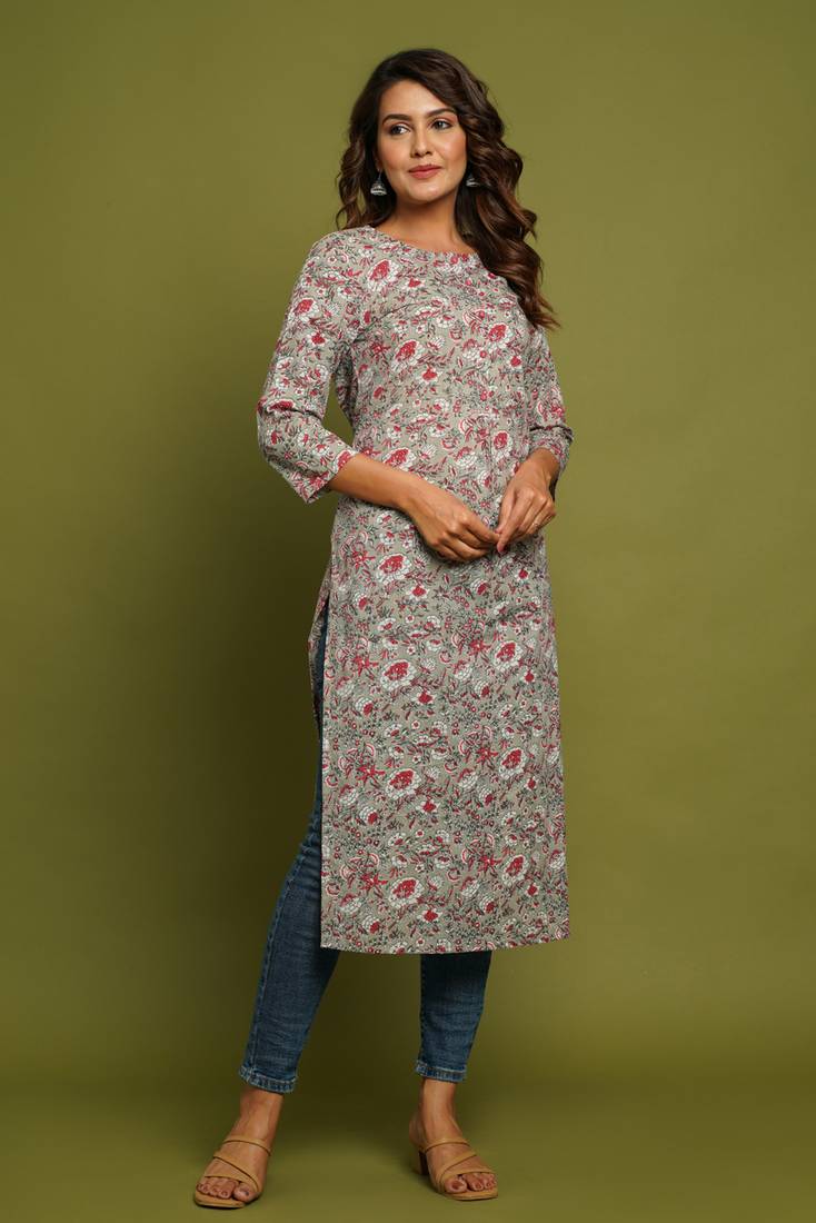 COTTON PRINTED STRAIGHT KURTI