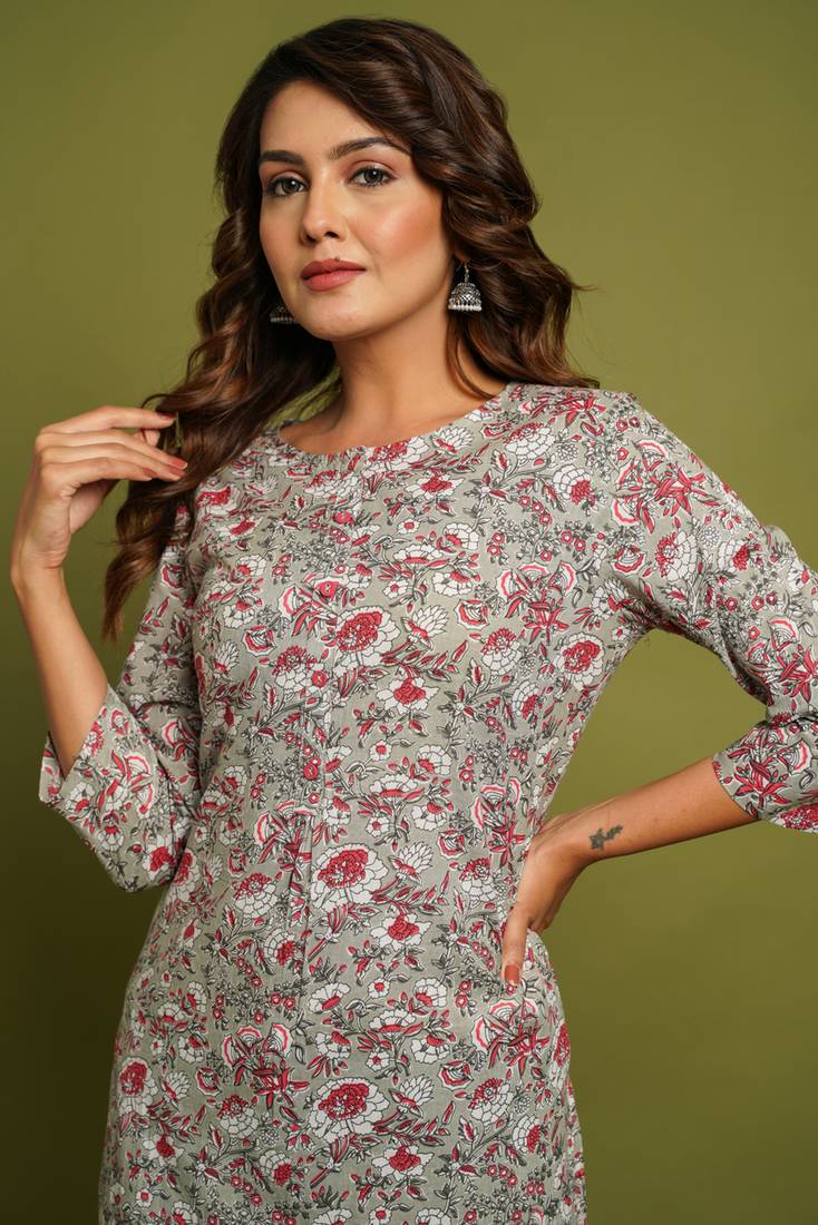 COTTON PRINTED STRAIGHT KURTI