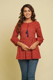 COTTON PRINTED GETHER TOP