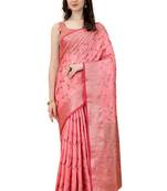 Pink Chanderi Cotton Threads & Zari Work Treadtional saree with Blouse