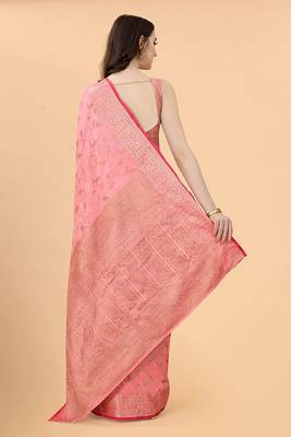 Pink Chanderi Cotton Threads & Zari Work Treadtional saree with Blouse 3