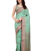Teal Chanderi Cotton Threads & Zari Work Treadtional saree with Blouse