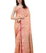Peach Chanderi Cotton Threads & Zari Work Treadtional saree with Blouse