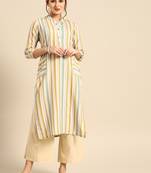 Women's Beige Digital Printed Rayon Kurta.