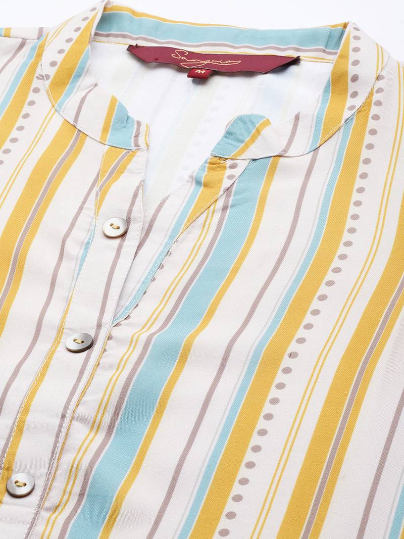 Women's Beige Digital Printed Rayon Kurta.