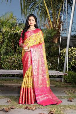Women'S Banarasi Style Patola silk Blend Saree With Blouse Piece 1