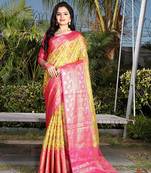 Women'S Banarasi Style Patola silk Blend Saree With Blouse Piece