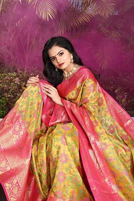 Women'S Banarasi Style Patola silk Blend Saree With Blouse Piece 4