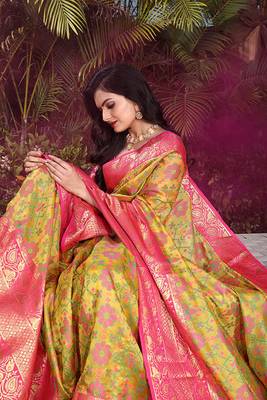 Women'S Banarasi Style Patola silk Blend Saree With Blouse Piece 5