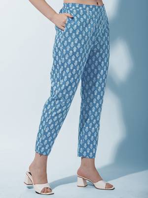 Turquoise ,White Block Printed Cotton Kurta With Pant and Dupatta Set 5