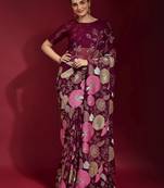 Maroon Embroidered Georgette Saree With Blouse
