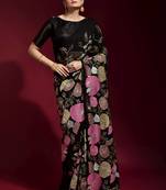 Black embroidered georgette saree with blouse
