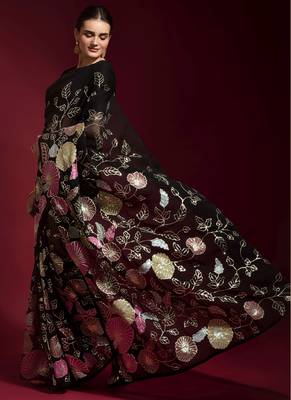Black embroidered georgette saree with blouse 2
