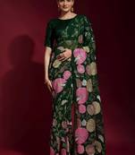Dark Green Embroidered Georgette Saree With Blouse