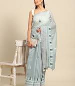 Blue embroidered poly cotton saree with blouse